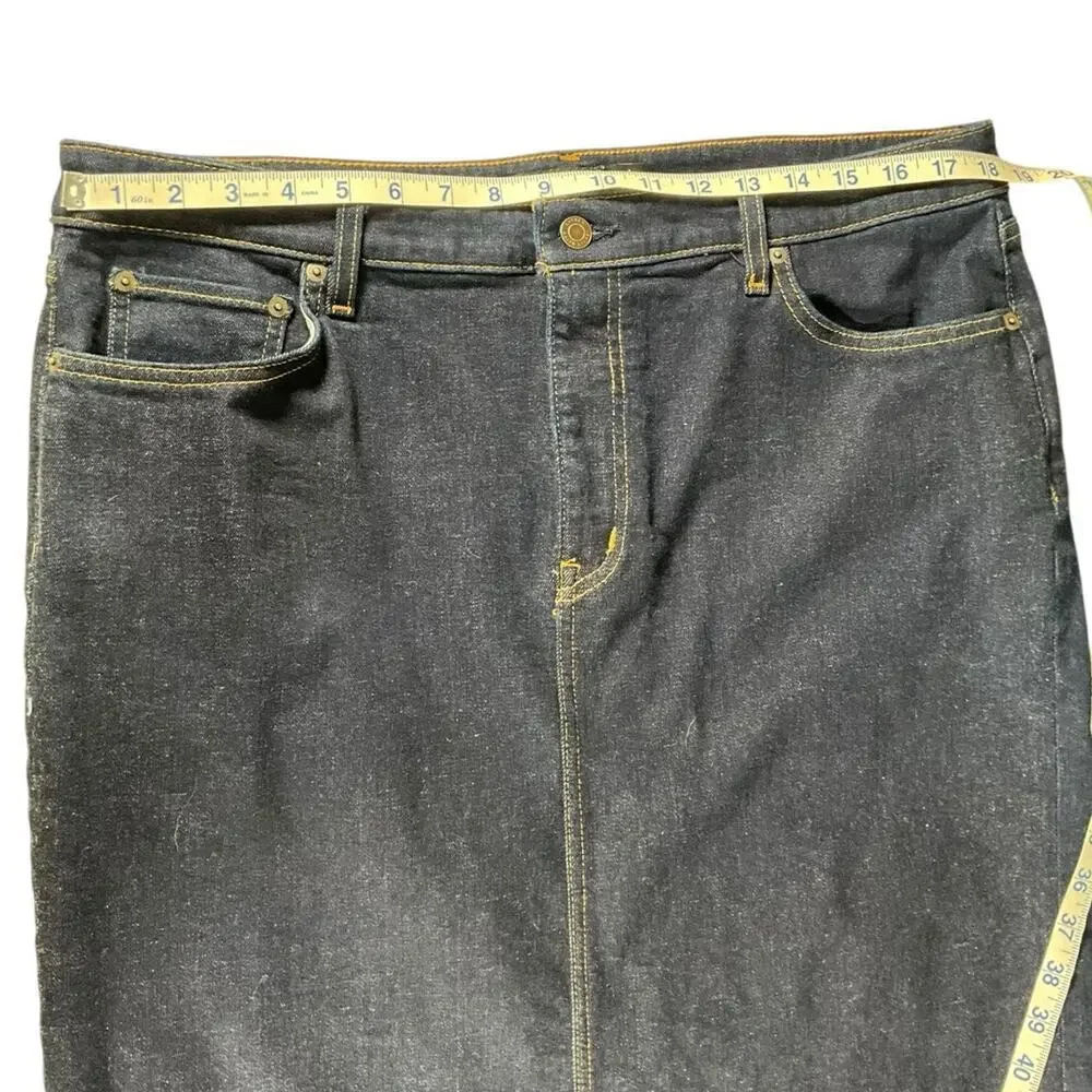Lauren Ralph Lauren Denim Pencil Skirt Dark Wash Stretch Midi Classic Size 16